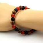 Red Agate + Matte Black Onyx + Wood Bracelet 8 mm Beads. - Image 2