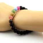 Multicolor Tourmaline + Matte black Onyx Bracelet 8 mm Beads. - Image 2