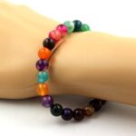 .Multicolor banded Agate Bracelet 8 mm Beads. - Image 2