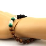 Malachite + Quartz + Matte Black Onyx + Wood Bracelet 8 mm Beads. - Image 2