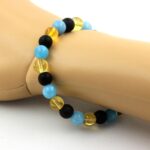 Citrine + Blue Chalcedony + Matte Black Onyx Bracelet 8 mm Beads. - Image 2
