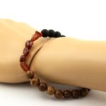 Spessartine Garnet + Matte Black Onyx + wood Bracelet 8 mm Beads. - Image 2