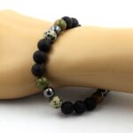 Dalmatian Jasper + Unakite + Hematite + Lava Bracelet 8 mm Beads. - Image 2
