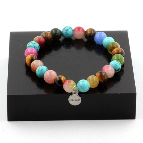 Tiger's Eye+Multicolored+Watermelon Tourmaline+Turquoise Bracelet