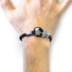 Midnight Black Alderney Silver and Braided Leather Bracelet - Image 2