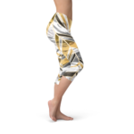 White Marble w/ Black Gold Lines Capri Leggings - Image 2
