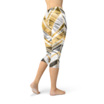 White Marble w/ Black Gold Lines Capri Leggings - Image 4
