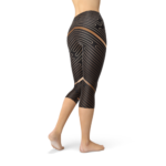 Womens Striped Lines Sports Brown Capri Leggings - Image 4
