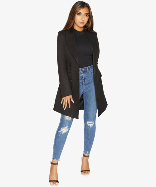 De La Creme Womens Double Breasted Longline Blazer