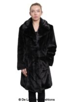 De La Creme - Womens Faux Fur Large Lapel Mid Length Coat - Image 2