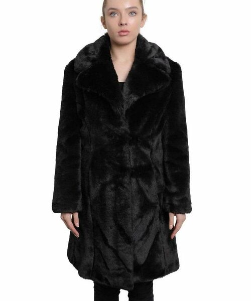 De La Creme - Womens Faux Fur Large Lapel Mid Length Coat