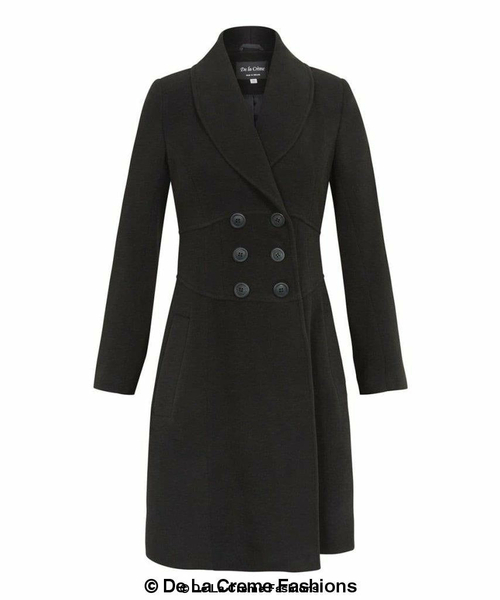 De La Creme - Womens Slim Fit Double Breasted Roll Collared Coat