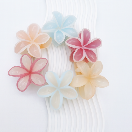 Set of 6 Pastel Plumeria Flower Hair Clips