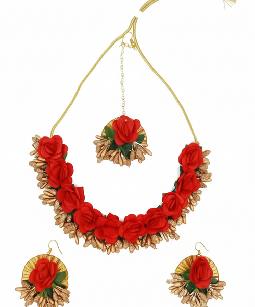 Red Rose Jewelry Set – Necklace & Earrings