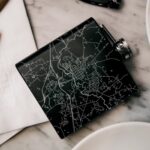 Hillsborough - North Carolina Map Hip Flask in Matte Black