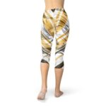 White Marble w/ Black Gold Lines Capri Leggings - Image 3
