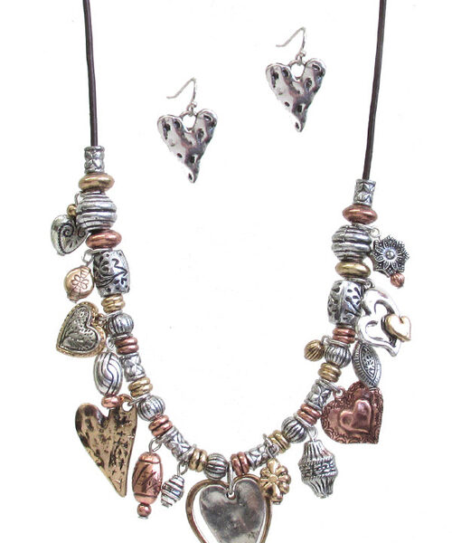 WESTERN THEME MULTI CHARM DANGLE NECKLACE SET - HEART