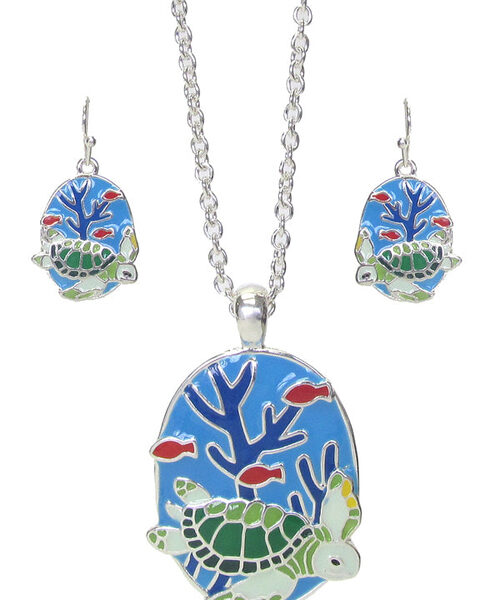EPOXY RESIN GRAFFITI ART SEALIFE THEME NECKLACE SET - TURTLE