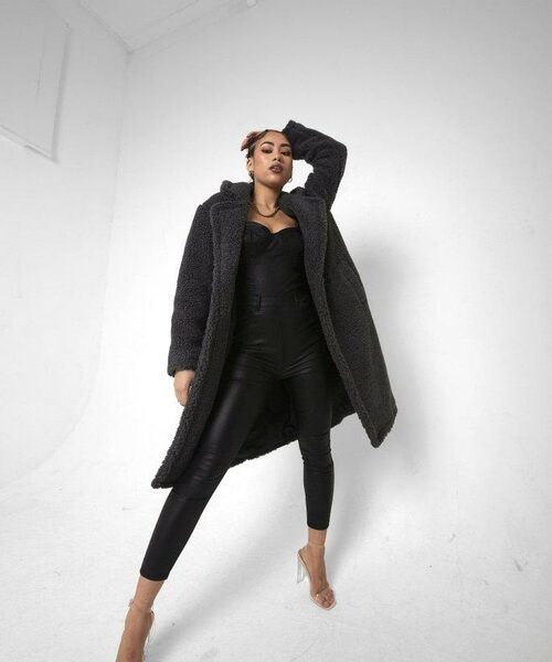 Jackie Double Breasted Borg Teddy Midi Coat