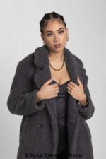 Jackie Double Breasted Borg Teddy Midi Coat - Image 2