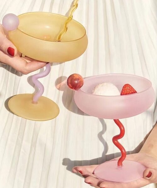 Jelly Bean Wine Glass Set - Whimsical Eclectic Dopamine Cocktail Coupe