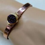 LOVE Stamped Gold Wire Wrapped Purple Druzy Copper Cuff - Image 5