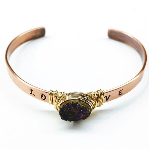 love-stamped-gold-wire-wrapped-purple-druzy-copper-cuff-amd1142-516126.jpg LOVE Stamped Gold Wire Wrapped Purple Druzy Copper Cuff - Image 1