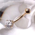 14Kt Gold Navel Ring with Prong Set Round CZ - Image 2