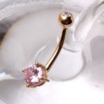 14Kt Gold Navel Ring with Prong Set Round CZ - Image 3
