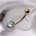 14Kt Gold Navel Ring with Prong Set Round CZ - Image 5