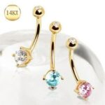 14Kt Gold Navel Ring with Prong Set Round CZ - Image 4
